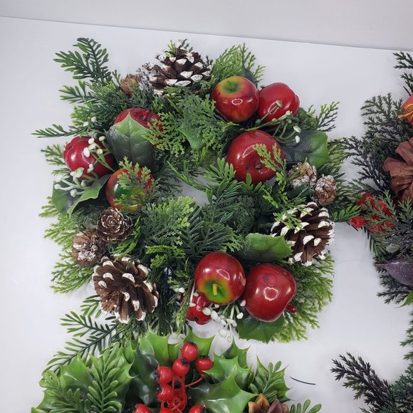 Vintage Artificial Plastic Floral Candle Rings Christmas Holiday Set 5 - Picture 2 of 12